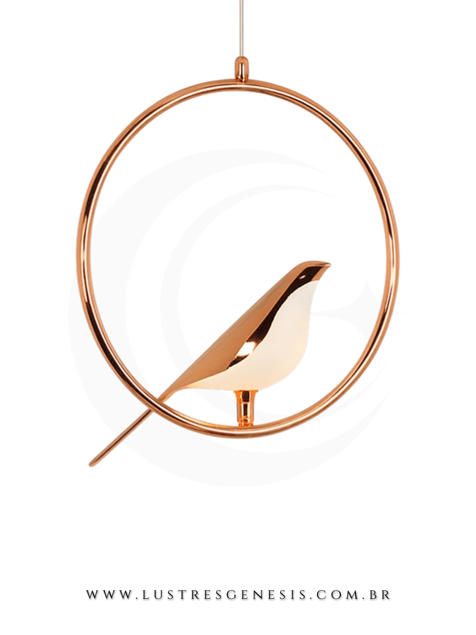 Luminaria Pendente Bird Dourado Moderno com Aro Circular e P&aacute;ssaro Decorativo para Sala de Jantar Quarto Living Hall de Entrada e Escadas